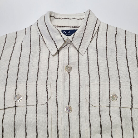 RALPH LAUREN NWT Linen Striped Belted Utility Shirt Jacket in Cream Brown Size 6 - Picture 7 of 13